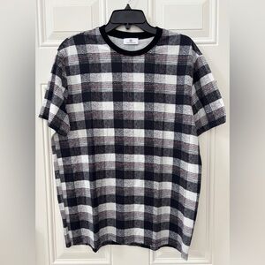 NWOT AG Adriano Goldschmied Black White Red Checkered Tee Men's Size M Crew Neck